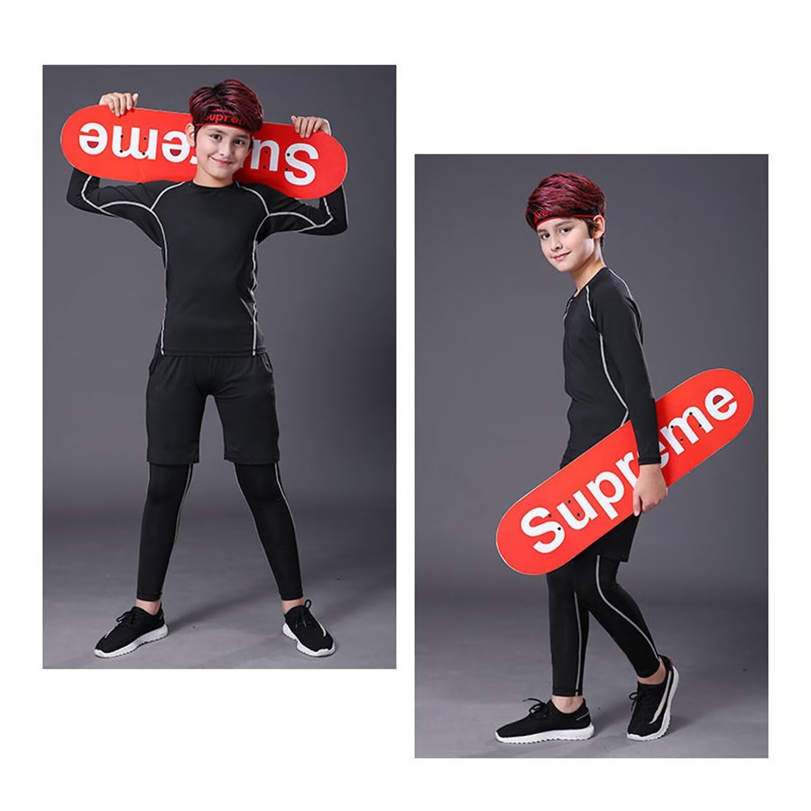 Ensemble de couches de base de compression thermique pour enfants - En polaire chaude - Sous-vêtements de sport athlétiques