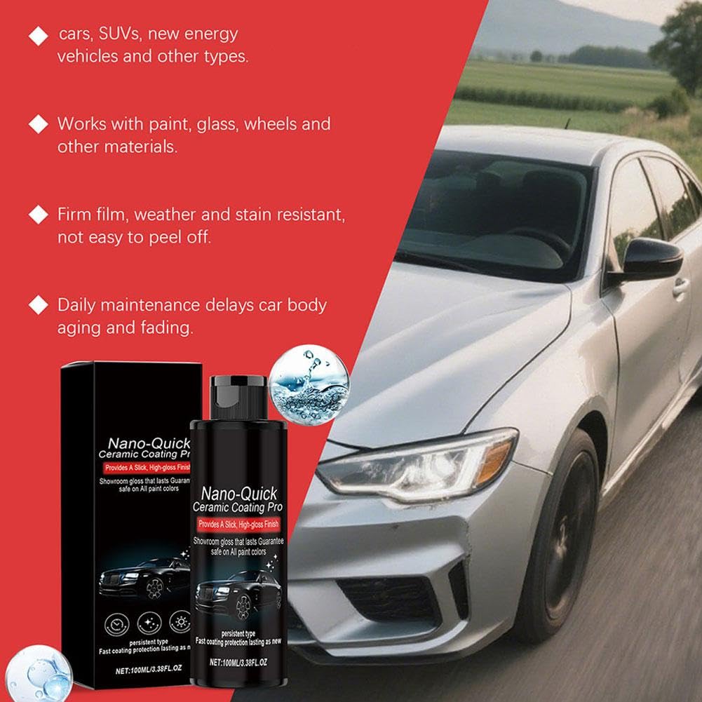 Nano-Quick Ceramic Coating Pro per automobili, 300 ml, Nano Quick Coat Restore-Coating, con tecnologia avanzata in ceramica per effetto vetro antipolvere e lucentezza duratura - 4