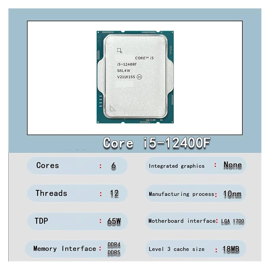 CPU 12400F CPU Processor Intel Core I5 12400F 2.5GHz 6-Core 12-Thread