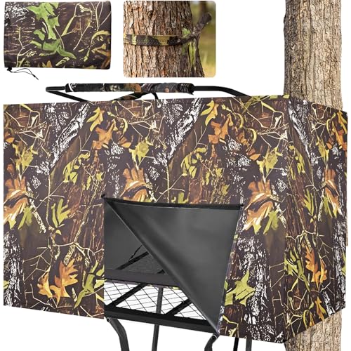 Pfeibk Hunting Tree Stand Blinds - Treestand Camo Blind Cover Deer Stand Accessories with Zipper and 2 Pocket, 102'x35.5' 2 Man Ladder Stands Blind Kit Hunting Ground Blind for Deer and Turkey