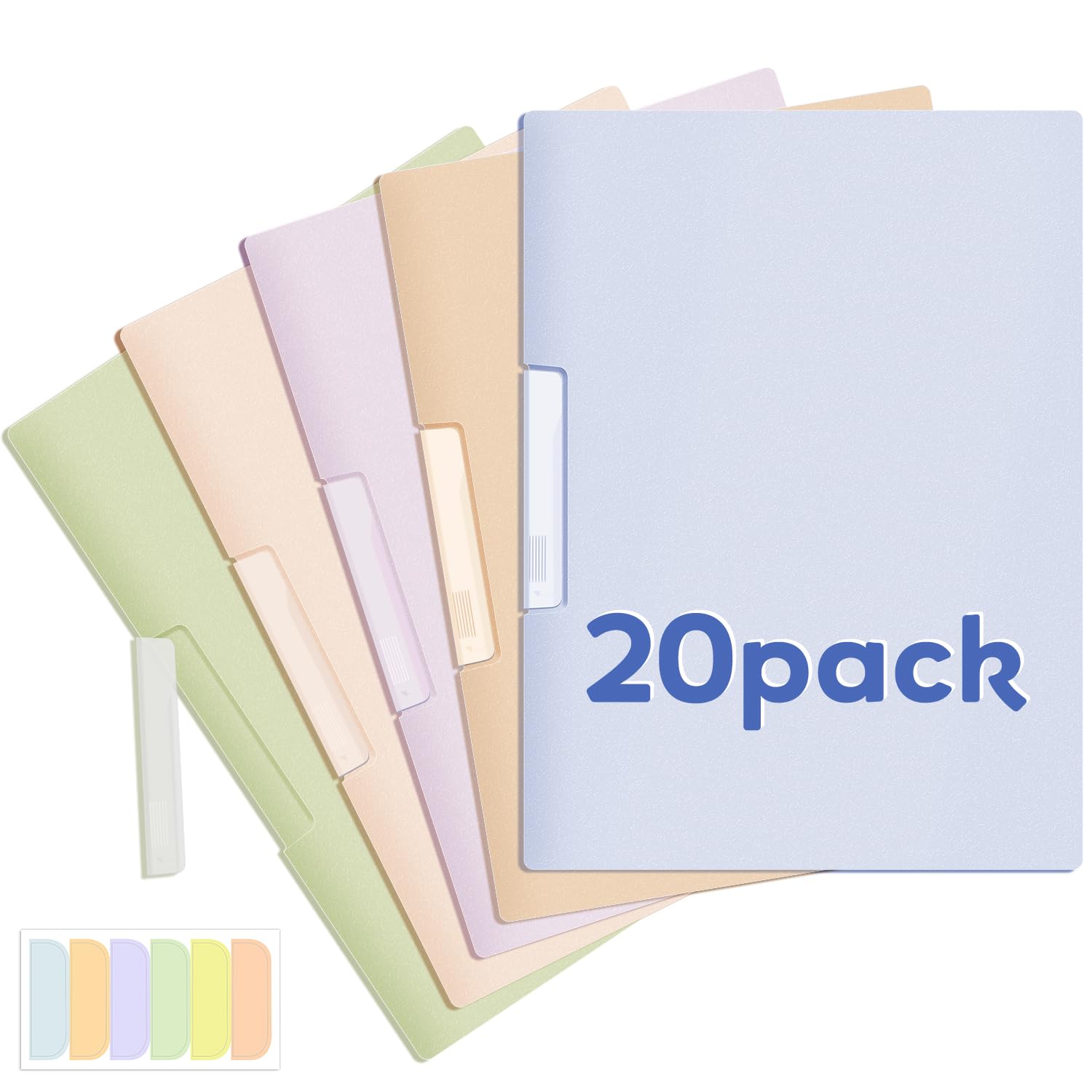 Morandi - Confezione da 20 copertine per relazioni con clip oscillante, multicolore trasparenti, con etichetta adesiva, cartelle per presentazioni per scuola, lavoro, ufficio, 20 x 30 cm
