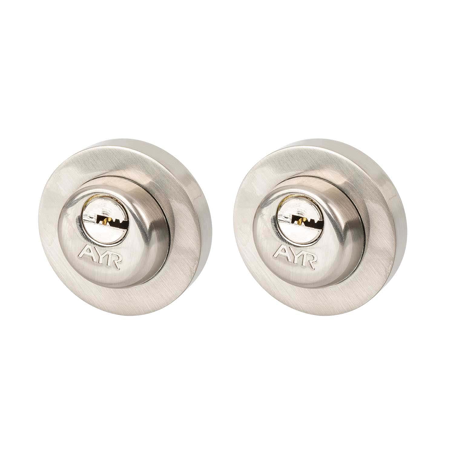 AYR 10353 Picaportes y cerraduras para puertas. Sistema CLOSE sobre manillas con roseta, Níquel satinado, 51mm de diámetro