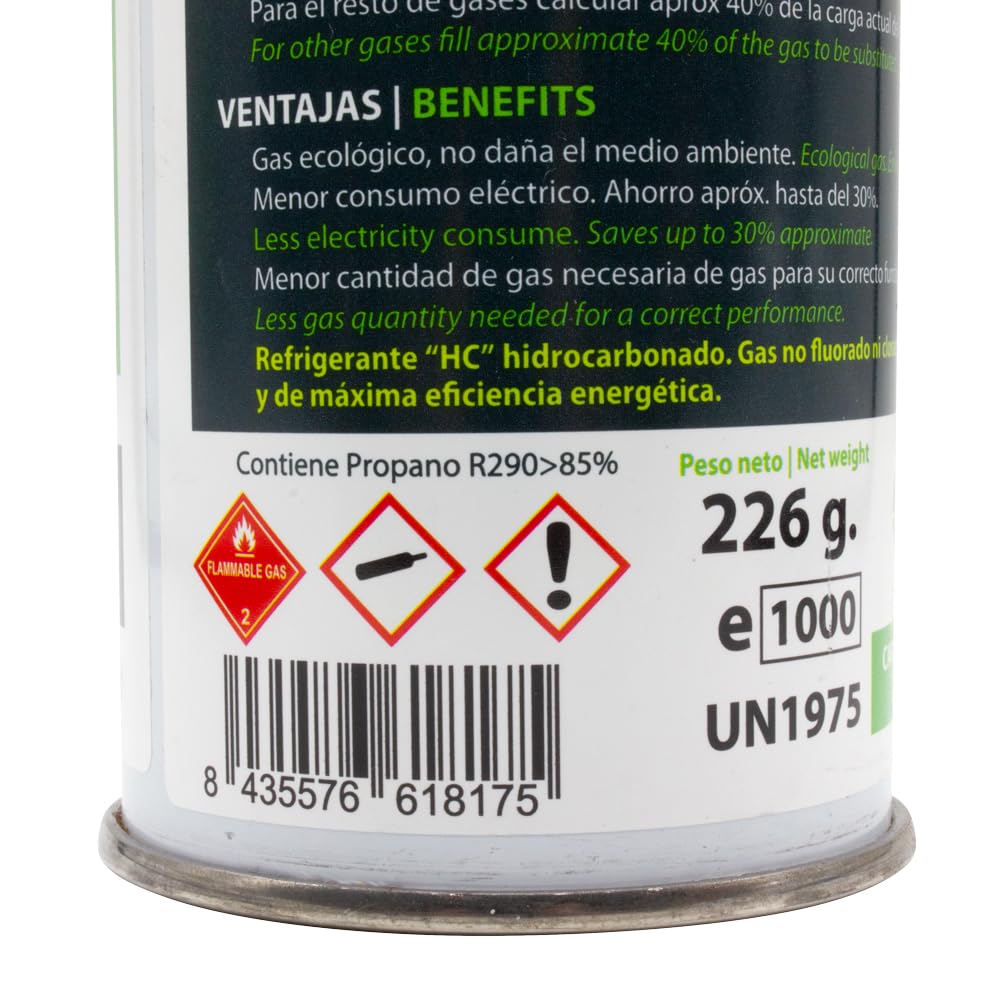 Pack 3 Bombonas Gasica V2 Gas Refrigerante Ecológico Orgánico sustituto R22, R407, R32, R410A Y R290 para Recarga Aire acondicionado más Llave de Paso de perforación 1/2 hembra para botellas Gasica
