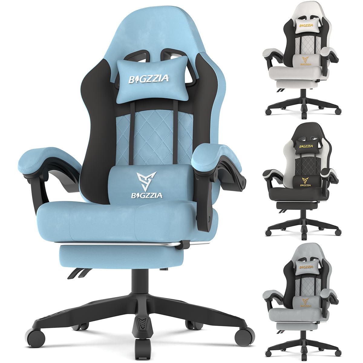 Bigzzia Fabric Gaming Chair with Footrest Reclining Range 90ยฐ-155ยฐ
