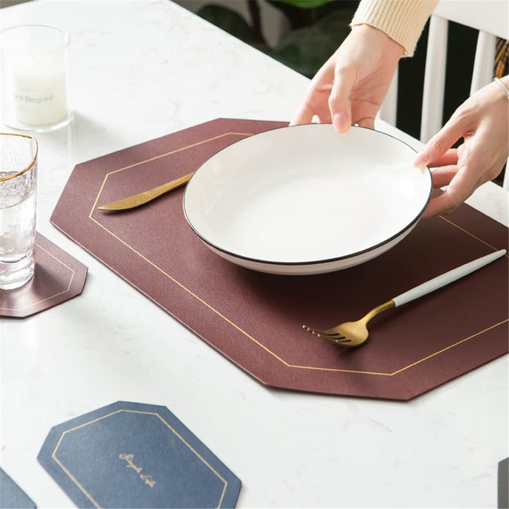 Salvamanteles, manteles individuales y posavasos, 4 Uds. De mantel individual de cuero octogonal con posavasos, mantel de cocina, almohadillas lavables for tazas (F 43 * 30cm) ( Color : Black Soul Eat
