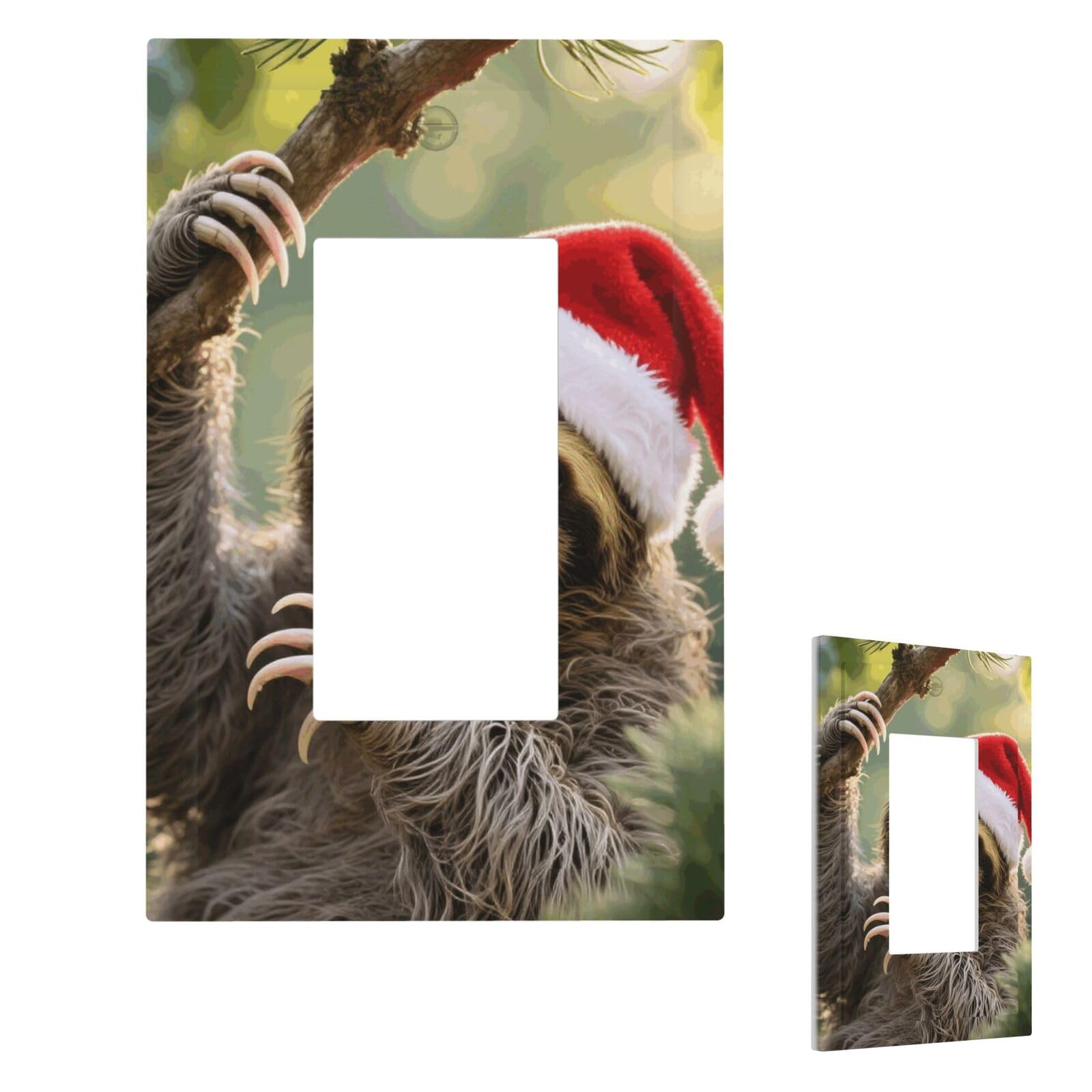 Fekiloot 1 Gang Cute Christmas Sloth Wall Plate Cover Modern Decorative Light Switch Cover Unbreakable Receptacle Outlet Covers For Living Room Bedroom Home Decor