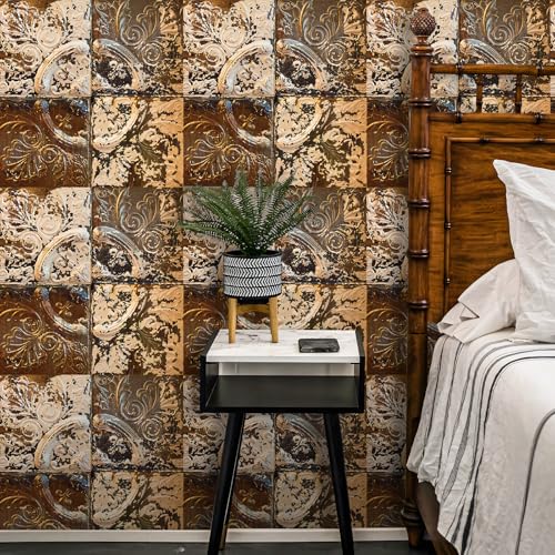 Stickyart 17.5"x276" Peel and Stick Distressed Tin Tile Wallpaper Removable