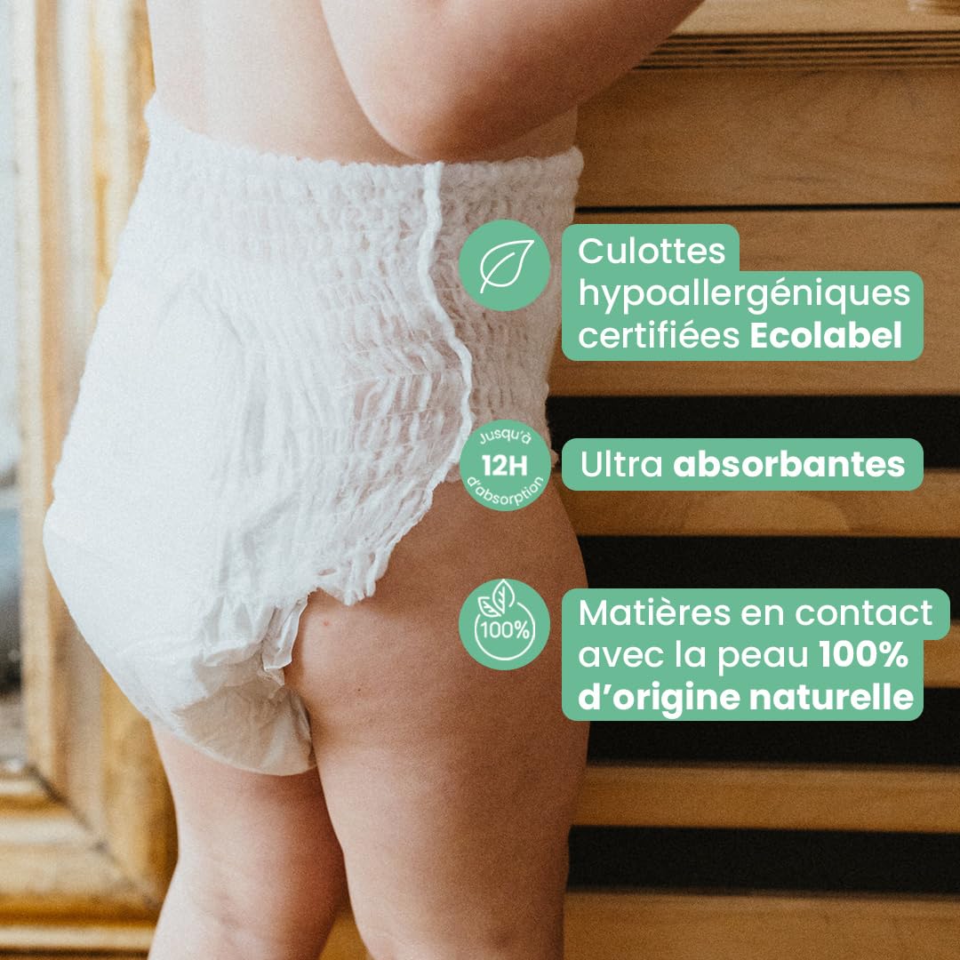 Love & Green - Couches Culottes (Pants) Saines et Ecologiques Taille 5 (12 à 18 kg) Pack 1 Mois (116 culottes) - Absorbante, anti-fuites et sans ingrédients indésirables