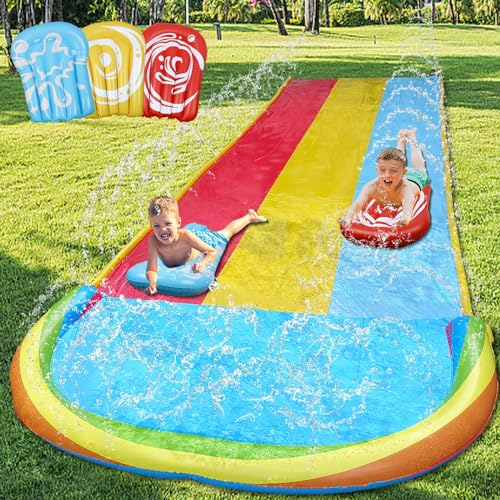 MorTime 22.5ft Slip Water Slide with Sprinklers, Slip and Slide with 3 Inflatable Bodyboards and...