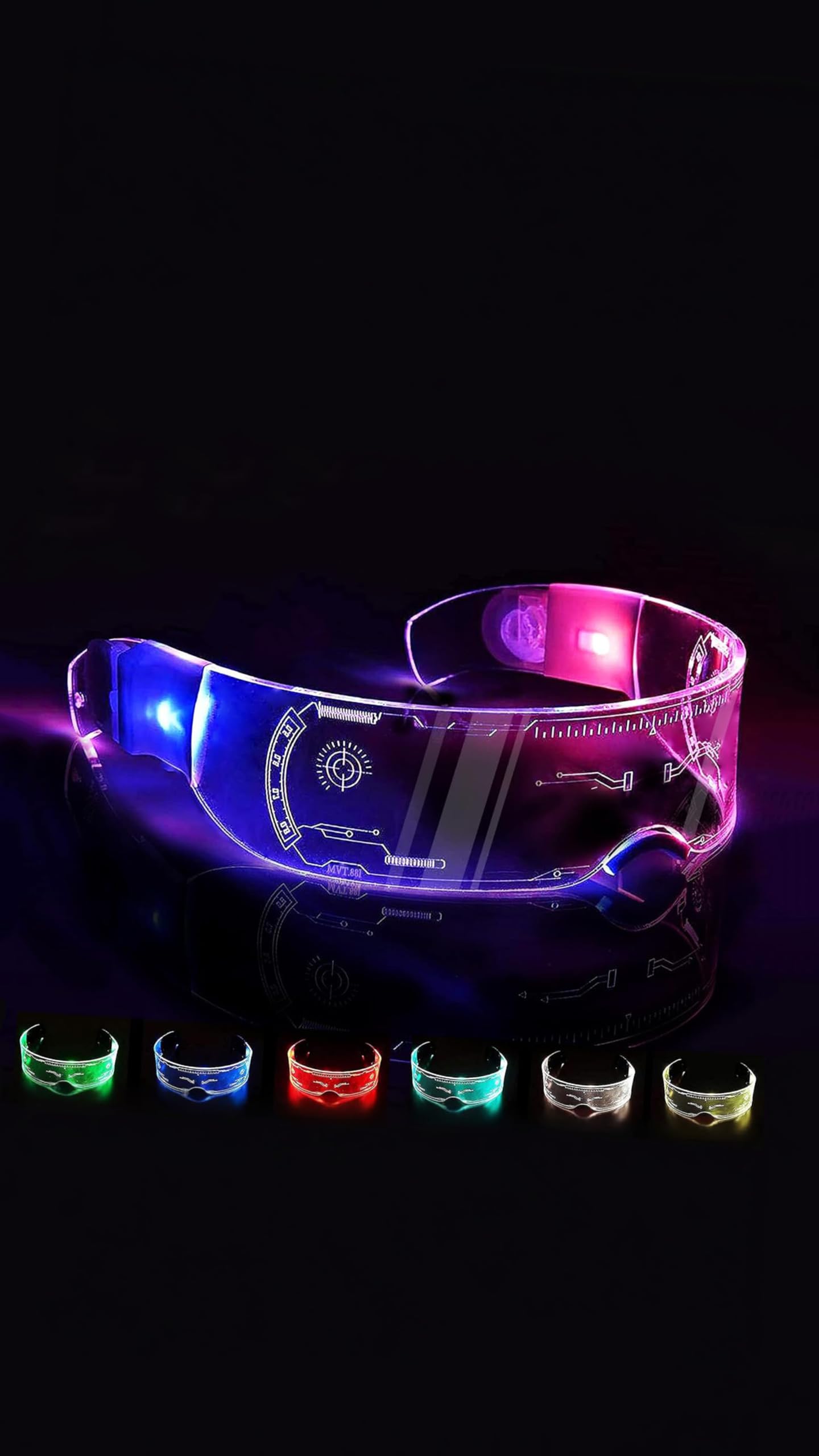 Sweet seven LED Luminous Glasses, Unique 7-Color Cyberpunk LED Visor Glasses, Futuristic Electronic Observation Glasses, Perfect For Cosplay and Festivals, Party Disco DJ, Concert Live, Fancy Dress
