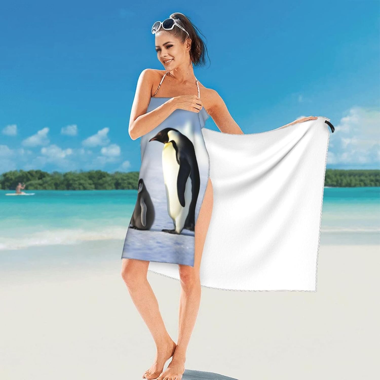Large Quick Dry Beach Towel Penguin Family Printing Microfiber Camping Towels Super Absorbent Travel Beach Towels for Traveling,Hiking,Swimming, Bath,Sports,Yoga (27.5"X55")