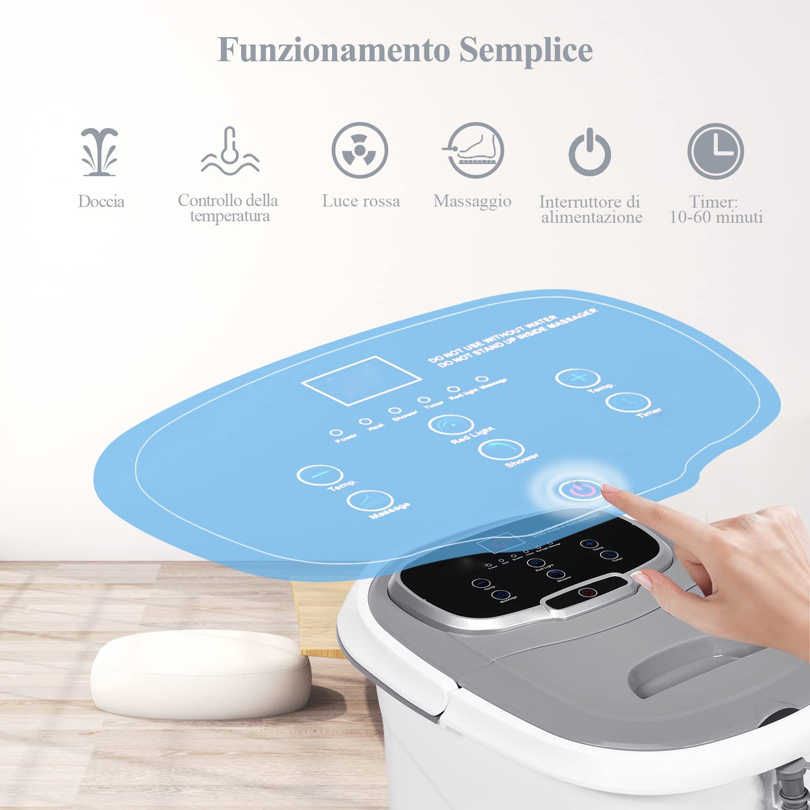 RELAX4LIFE Pediluvio Idromassaggio Elettrico 3 in 1 con Doccia, Riscaldamento Rapido e Mantenimento Temperatura, Sterilizzazione a Infrarossi e Timer 60min, Copertura con Rotelle(Grigio)