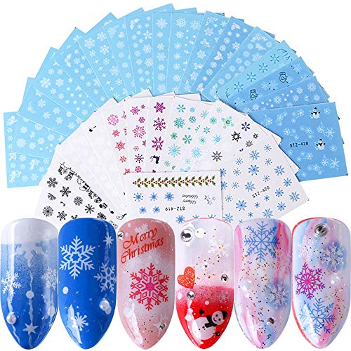 BFY Christmas Nail Art Stickers Nail Decals Supplies Romantic Snow Christmas Flash Nail Decals Nail Art Accessories Acrylic Nail Art Christmas Party Favor Nail Decor?Colorful?