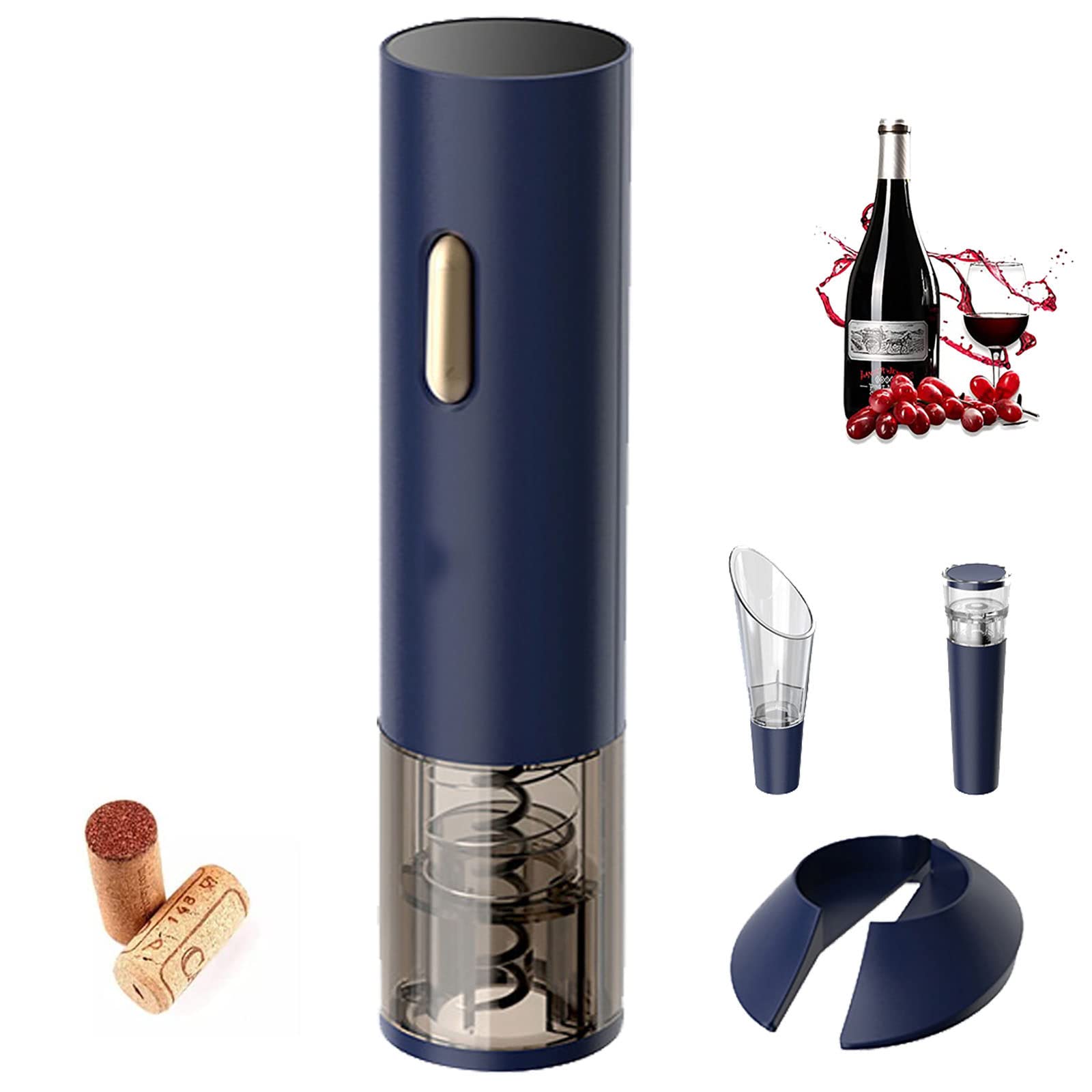 4-in-1 Electric Bottle Opener,Automatic Corkscrew Battery-Operated with Foil Cutter,Pourer,Vacuum Stopper,for Kitchen Bar Restaurant,Blue,Option2