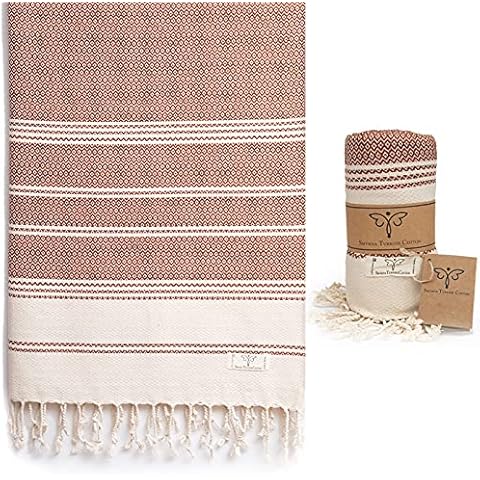 Smyrna Anatolian Series Original Turkish Beach Towel | 100% Cotton, Prewashed, 37 x 71 Inches | Peshtemal and Turkish Bath Towel for SPA, Beach, Pool, Gym and Bathroom (Orange) Cover