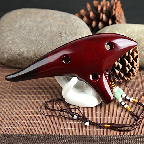ZETONG Ocarina 12 Hole Alto C Smokey Straw Fired Ceramic Ocarina with Song Book for Beginners Gift Idea (Reddish-Brown) - Image 4