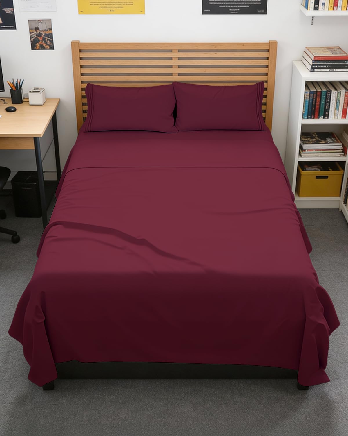 Full XL Sheets - 4 Piece Full XL Sheet Set - Cool &amp; Breathable - Burgundy
