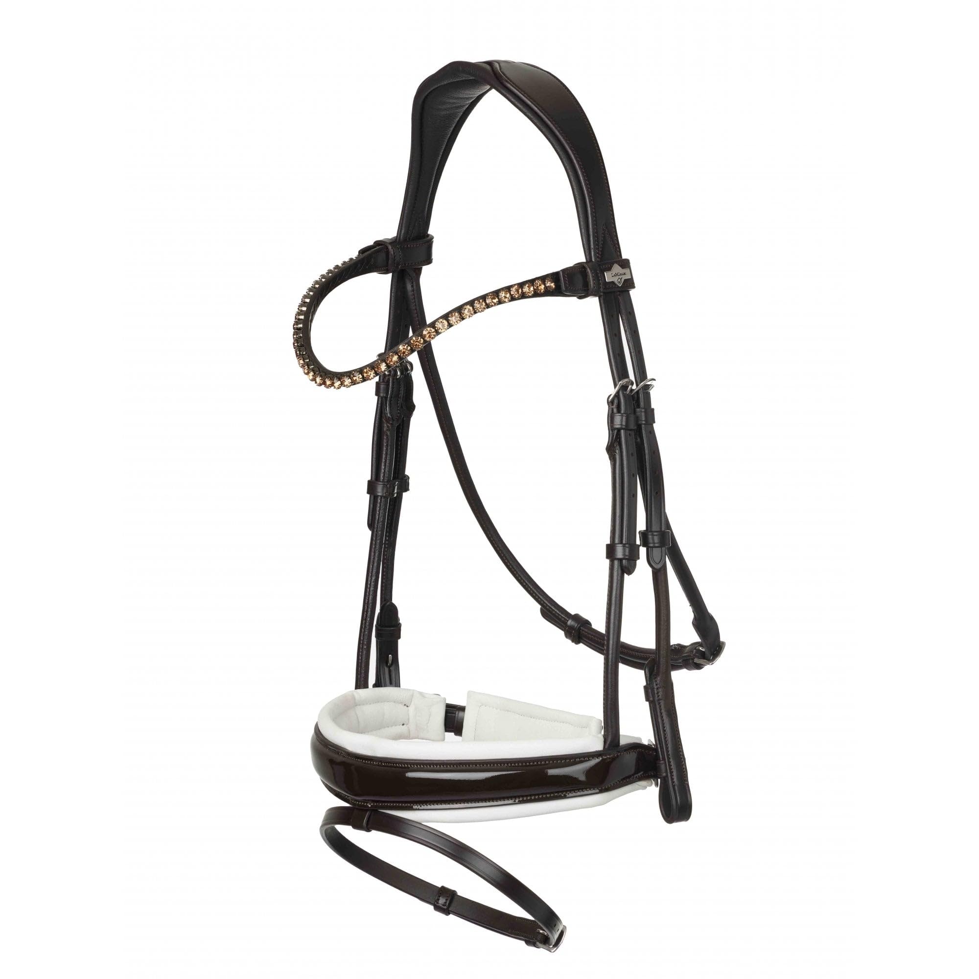 LeMieux Kudos Patent Dressage Bridle - Rolled Italian Leather - Detachable Flash Noseband & Browband - Anatomically Shaped Headpiece
