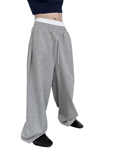 SHENHE Men's Baggy Pants Wide Leg Drawstring Waist Loose Sweatpants with Pockets