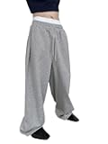 Men's Baggy Pants Wide Leg Drawstring Waist Loose Sweatpants with Pockets