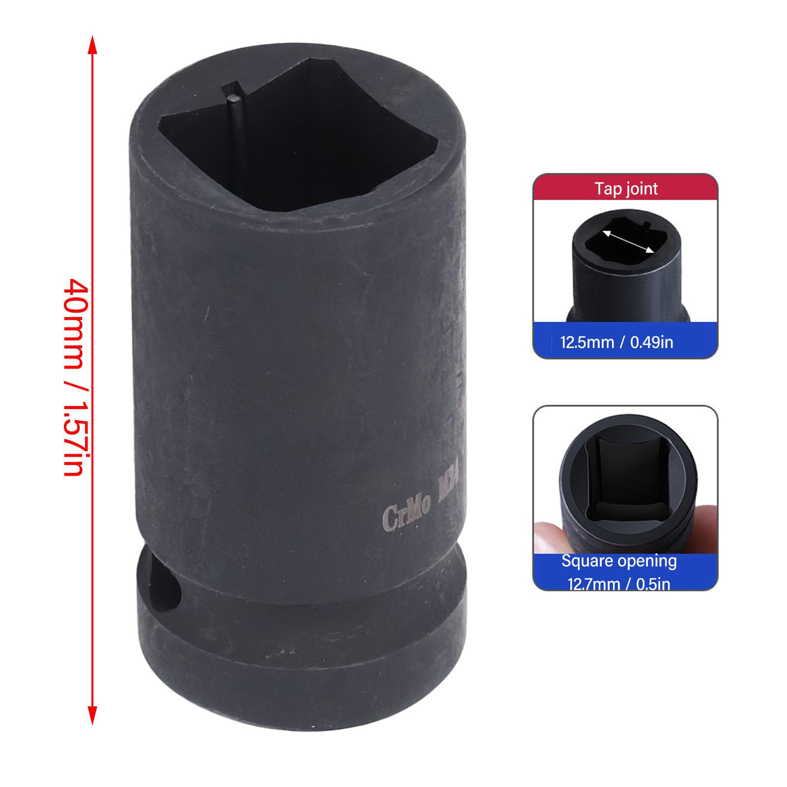 M24 Square Tap Socket 1/2 Inch Drive for Electric Impact Wrench Female Hex Drive Socket in Cr Molybdenum Steel with Laser Engraving - Image 3