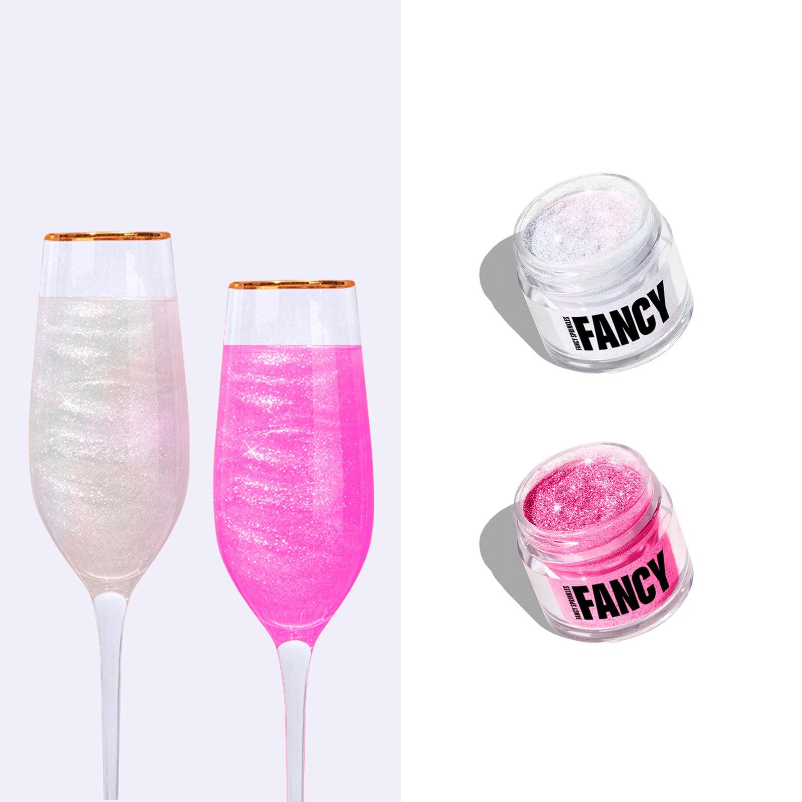 Fancy Sprinkles In Ur Dreams Edible Glitter Set for Sparkling Food & Drinks, No Taste or Texture, Tourmaline Pink and Moonstone Iridescent (2 jars, 4gm each)