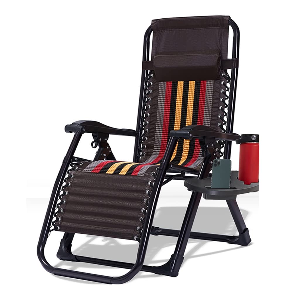 Chaise longue pliante en acier réglable avec coussin et porte-gobelet patio