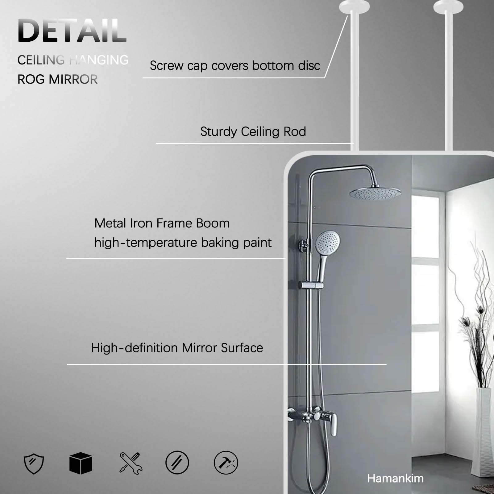 Lustro w metalowej ramie Nordic Design Lustro do makijażu łazienkowego z podwójnymi wysięgnikami montowanymi na suficie Lustro do golenia w łazience - Oszczędź miejsce(40cmx70cm)
