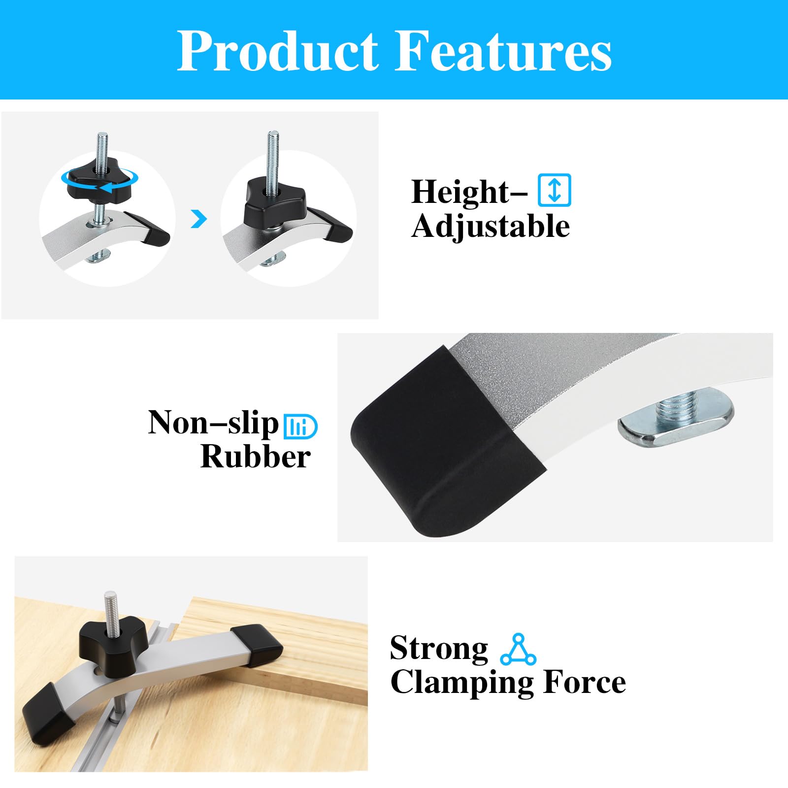 Set 4 Morsetti Per Guide A T - Lega Alluminio, Chiusura Rapida, Per Falegnameria E Lavorazione Metalli