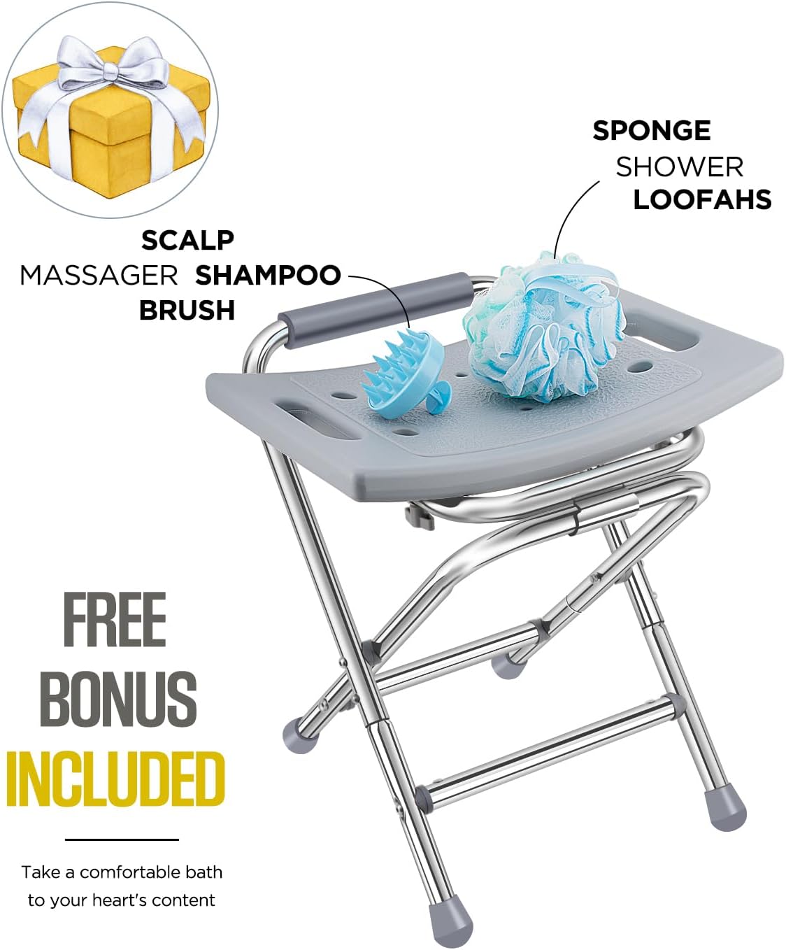 Folding Shower Chair for Inside Shower, 400lbs Foldable Shower Stools, Portable Travel Shower Seat, Stainless Steel Small Shower Chair for Seniors, Disabled, Adults, Gray