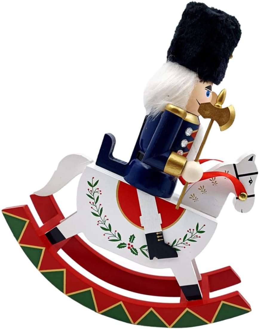 Wooden Christmas Nutcracker Figurine Rocking Mount Tabletop Ornament Large Festive Decoration for Home Christmas Party Centerpiece