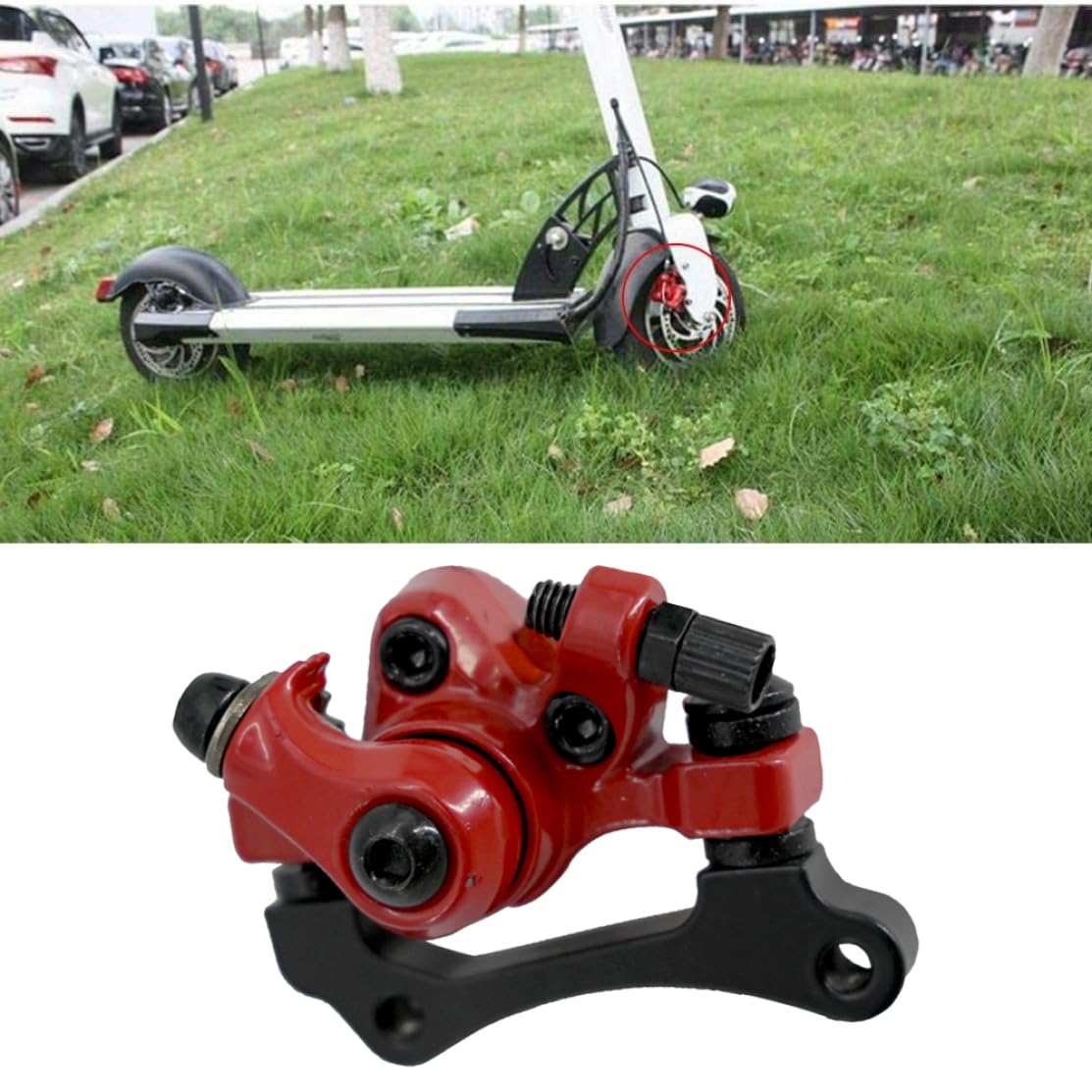 SPEDWHEL 10 Zoll Scheibenbremssattel Für KUGOO M4 / M4 PRO E-Scooter – Schwarz-rot, Aus Eisen