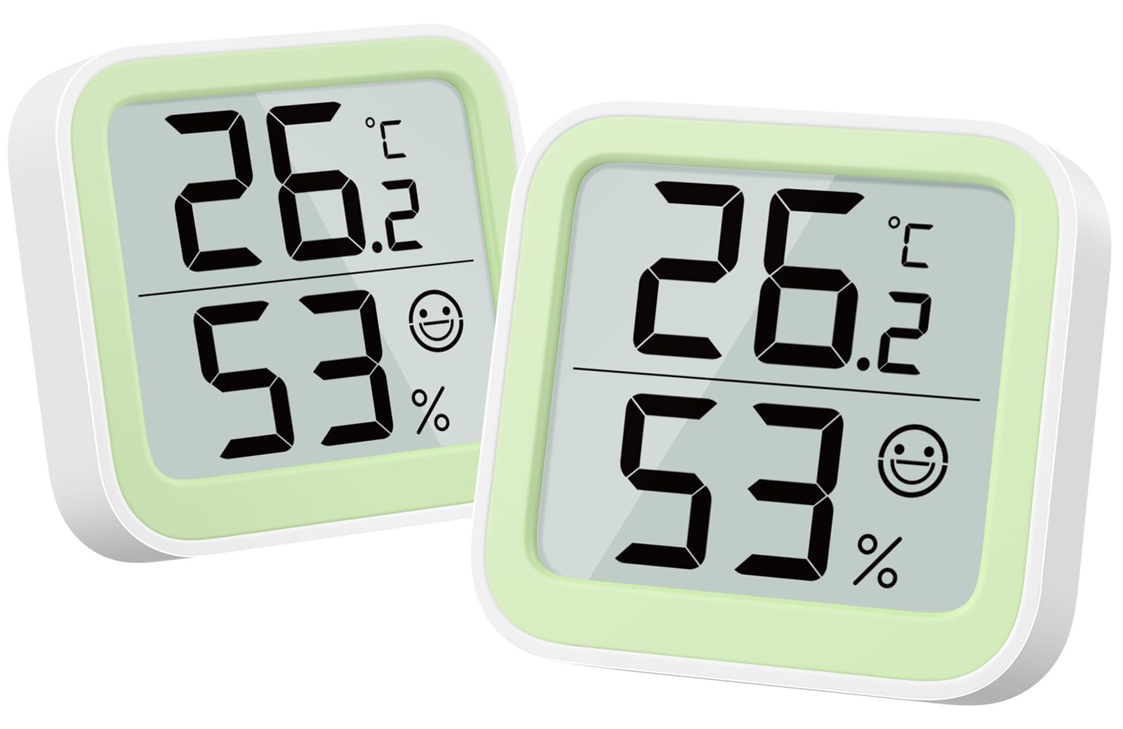 NOKLEAD Termometro Misuratore di umidità Interno Mini igrometro Monitor Dispositivo di misurazione della temperatura ambiente con icona facciale Indicatore di comfort (2, Verde, 5cm)