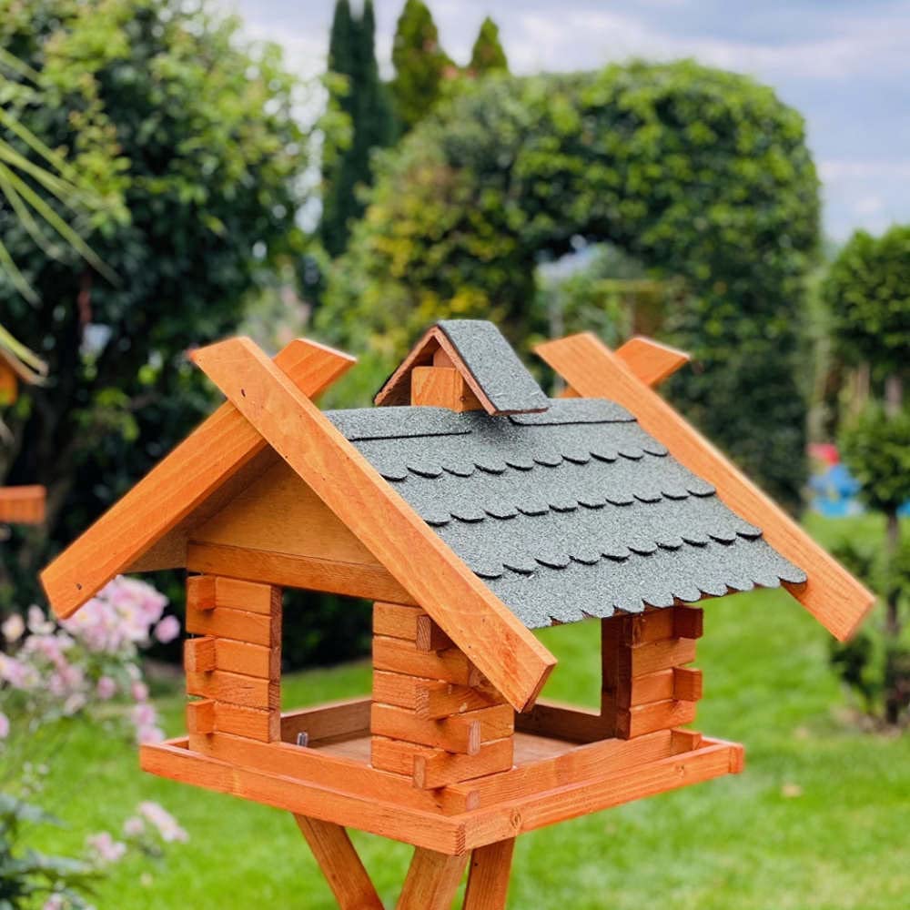 Mangiatoia rettangolare per uccelli, in legno, colore marrone/verde