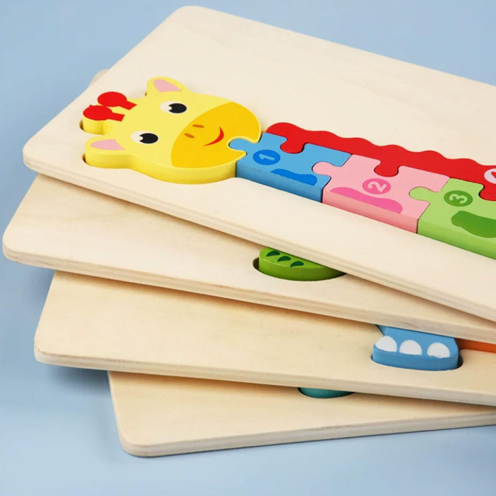 Puzzle 3D in Legno Montessori di Animali e Personaggi | Blocchi Educativi Precoce, Puzzle Giocattoli a Figure di Cartone con Dinosauro, Giraffa, Scimmia, Coniglio, Essere Umano