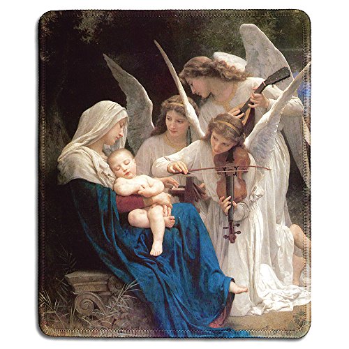 dealzEpic - Art Mousepad - Natural Rubber Mouse Pad with Famous Fine Art Painting of Song of The Angels (The Virgin with Angels) by William-Adolphe Bouguereau - Stitched Edges - 9.5x7.9 inches