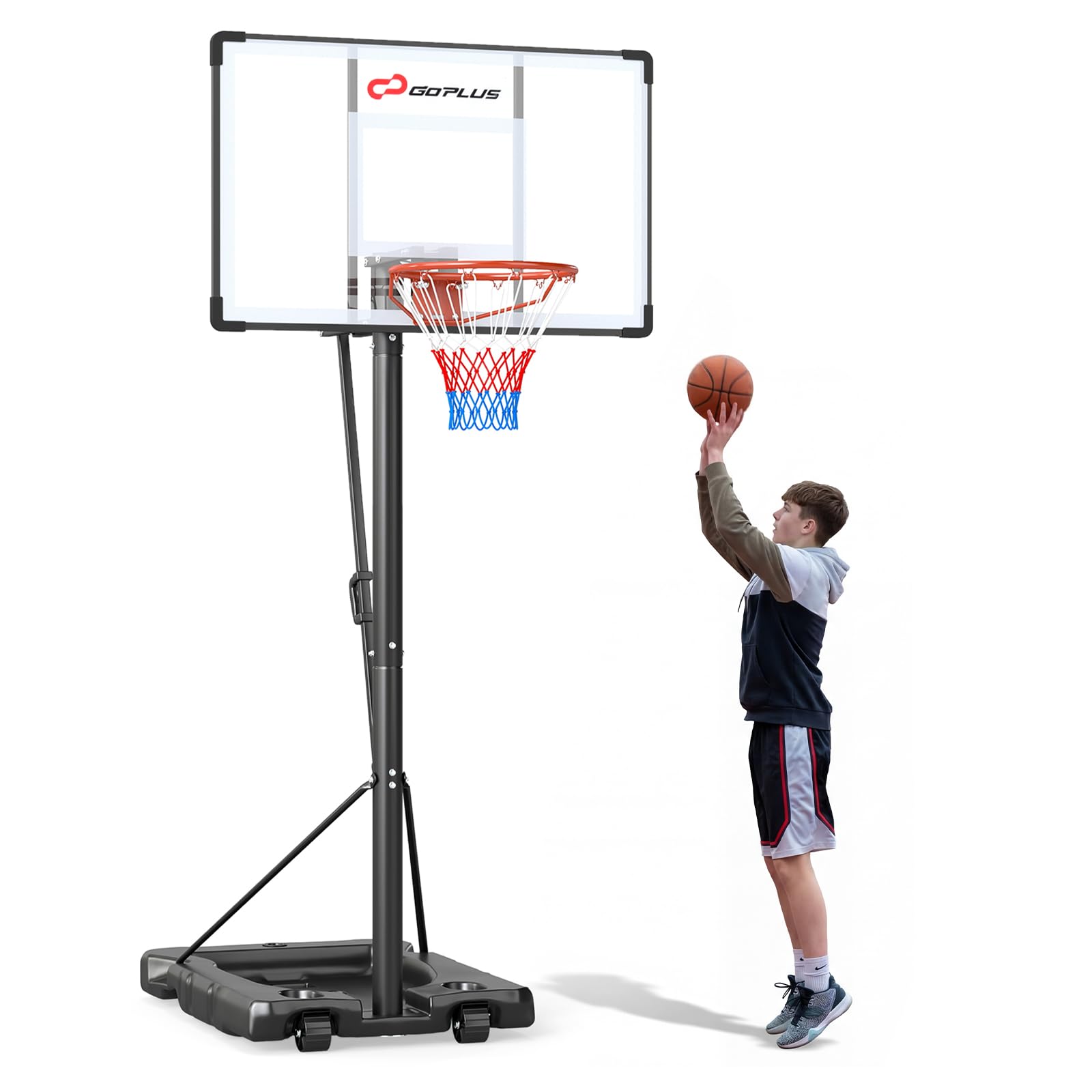 COSTWAY Canestro da Basket per Esterno e Interno, Portatile, Altezza Regolabile 226-361 cm, con Base Riempibile, Tabellone Infrangibile, Ruote, per Principianti, Professionisti, Adulti, Bambini