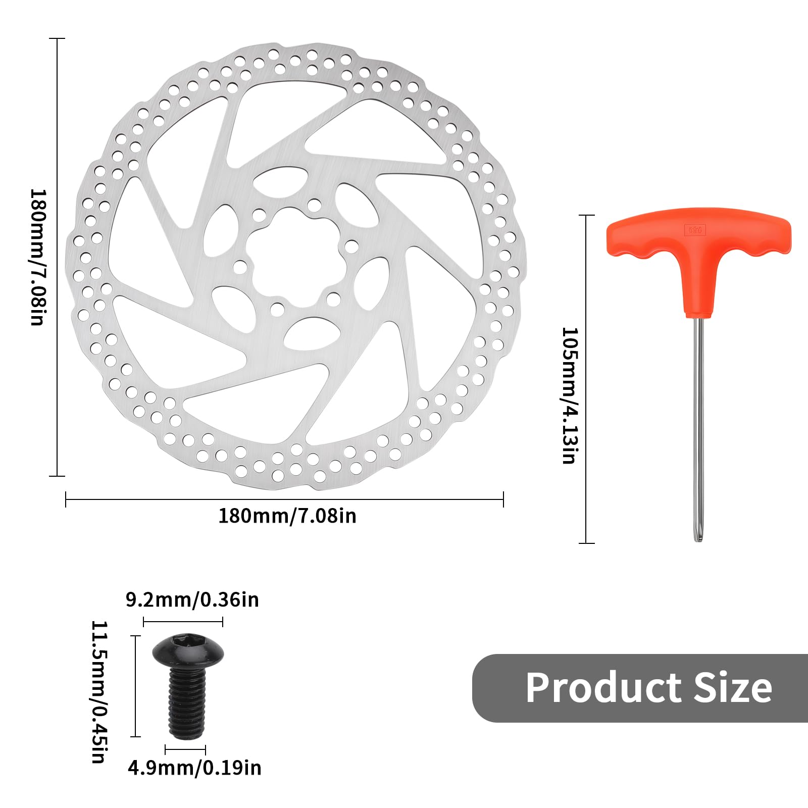 180mm Freni a Disco Bici, Disco Freno Mtb in Acciaio Inossidabile 1cr13 Freno a Disco a 6 Fori Distanza Relativa Tra i Fori 44mm Adatto per Mountain Bike e Bici da Strada