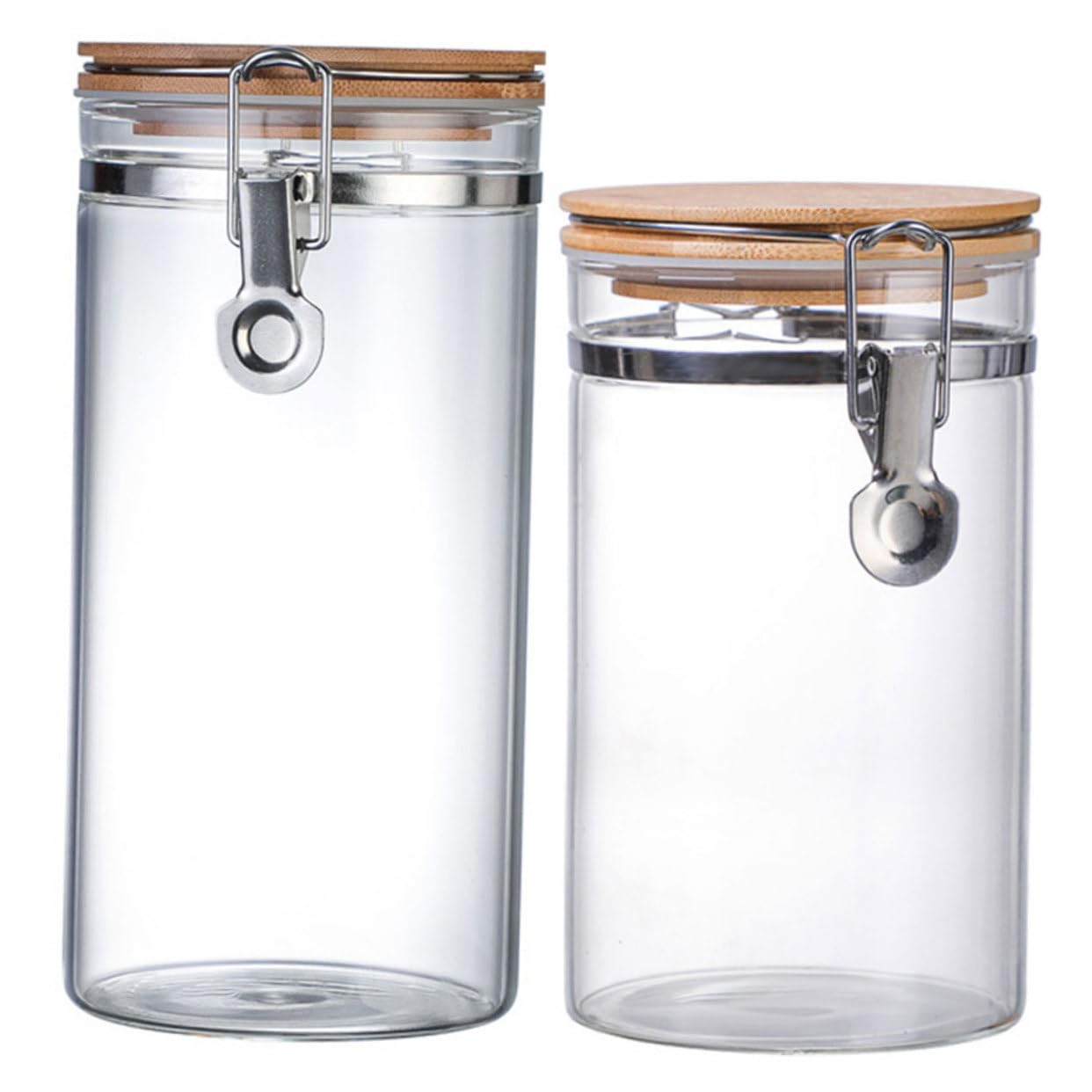 SOLUSTRE Pack Vorratsgläser aus Glas mit Edelstahl Holz Deckel, 1140/1280ml | Körner und Süßigkeiten in Küche, Stabile Ausführung, Versiegelte Abdeckung, mit 2 Stück