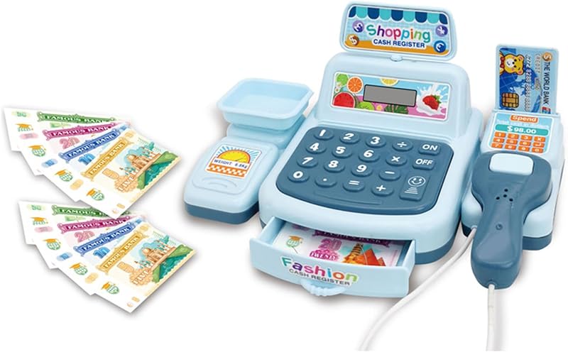 Juguete de caja registradora, juguete interactivo para caja registradora de supermercado para niños, con luces de escáner, efecto de sonido para niños