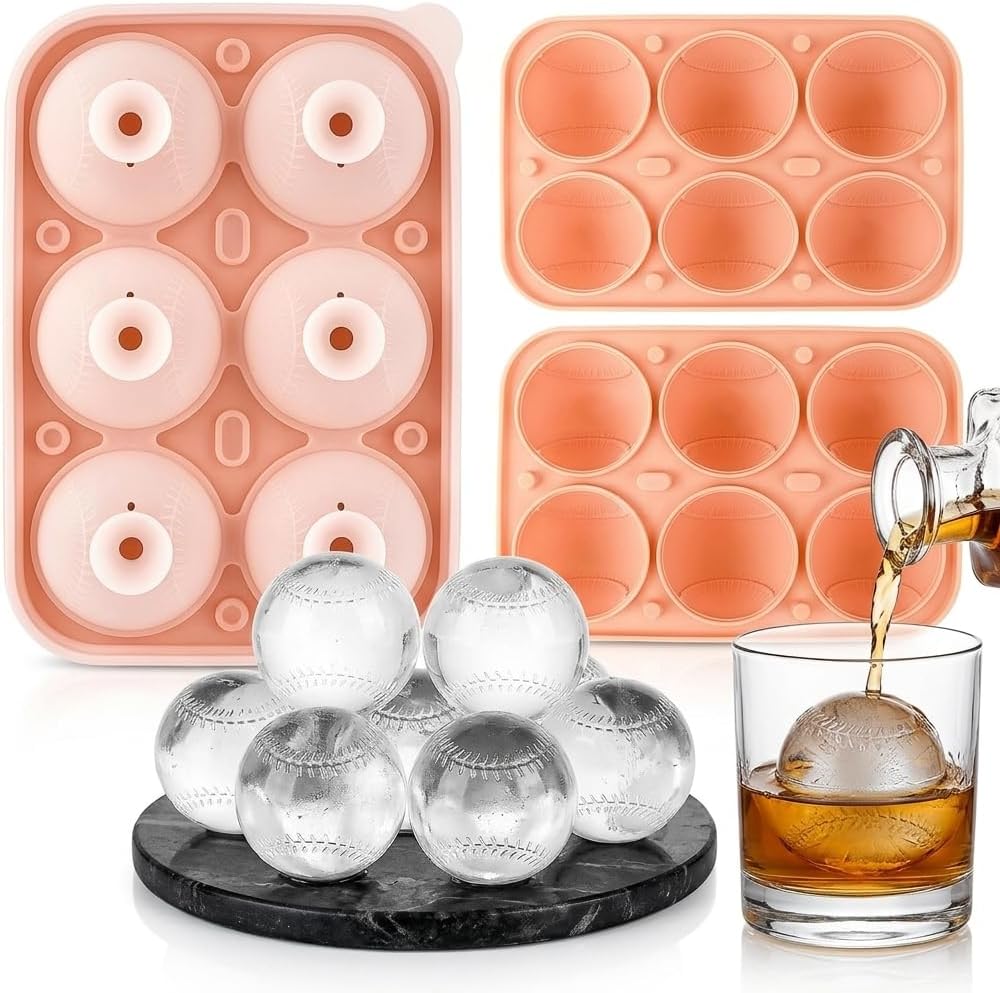 Baseball Sphere Ice Cube Mold,6-Cavity 3D baseball silicone molds,Blue, 1pc