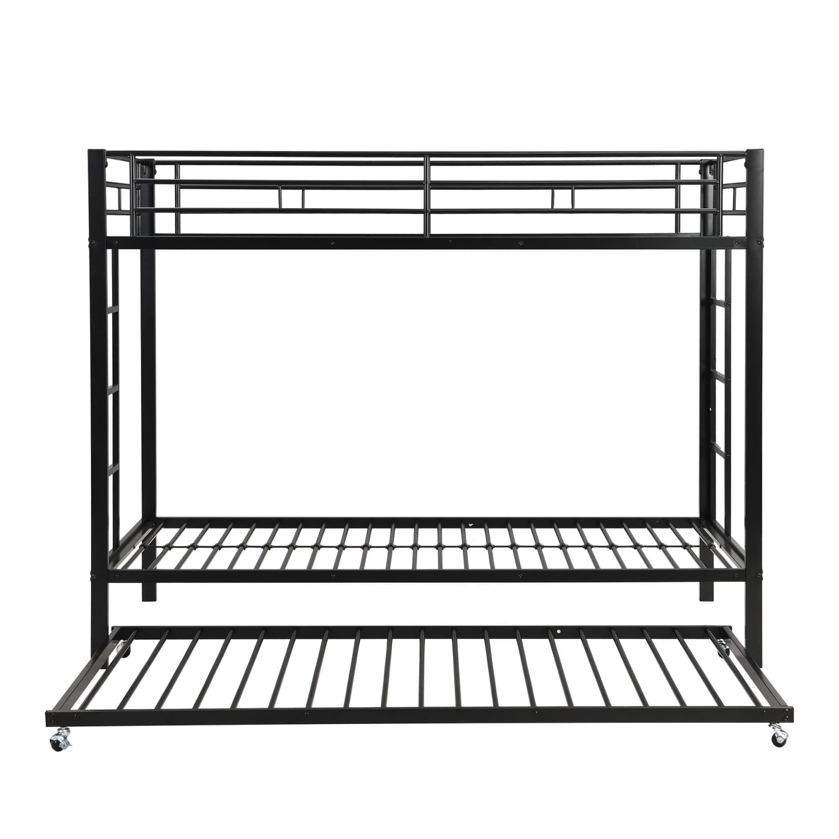 PUGSDRLY Lit Superposé 90x200cm avec Lit Gigogne 90x190(C-Noir) | Sommier à Lattes Solide,Structure Métallique,Escalier,pour Garçons Filles,Sans Matelas