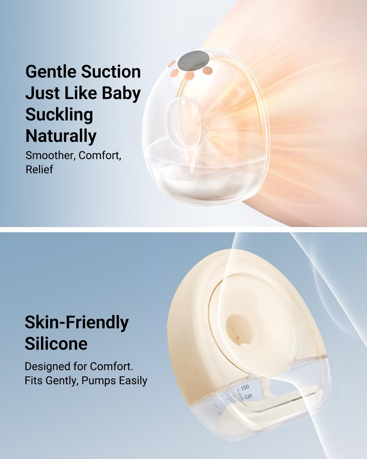 Bear Breast Pump Hands Free, Wearable Breastfeeding Pumps Strong Suction Low Noise, 4 Modes& 9 Levels Electric Breast Pump Portable, 19/21/24mm Insert Flange, 2 Packs