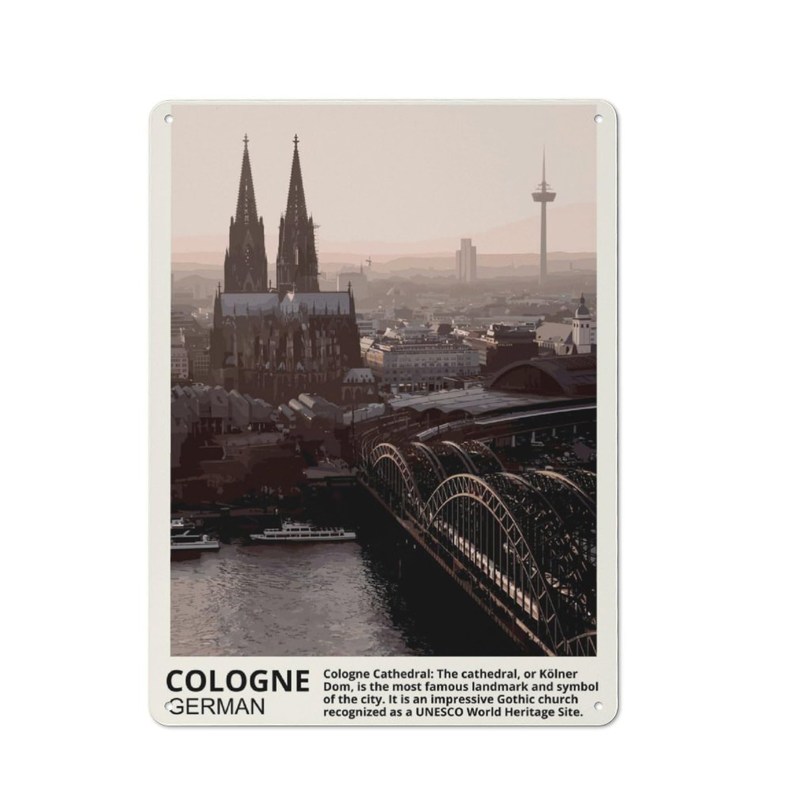 Metal Sign 40x30cm with Cologne City for Hallway Wall, Vintage Decor, for Garage, Workshop And Man Cave Decoration