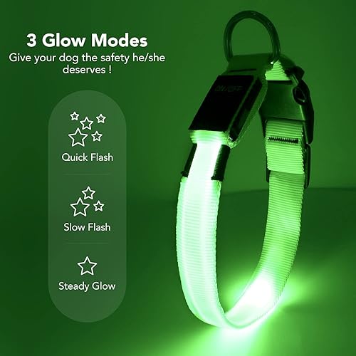 Miniatura 2 de Colaseeme Collar de perro con luz LED, collares de perro con micro USB, recargable, ajustable, correa de nailon, hebilla de plástico, anillo D,