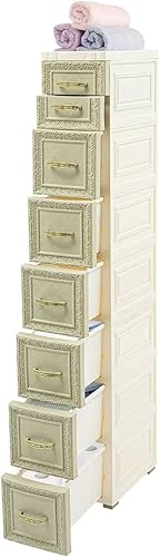 Armario de almacenamiento estrecho de 7 niveles, organizador de almacenamiento delgado con ruedas móviles, carrito de almacenamiento de 8 cajones,