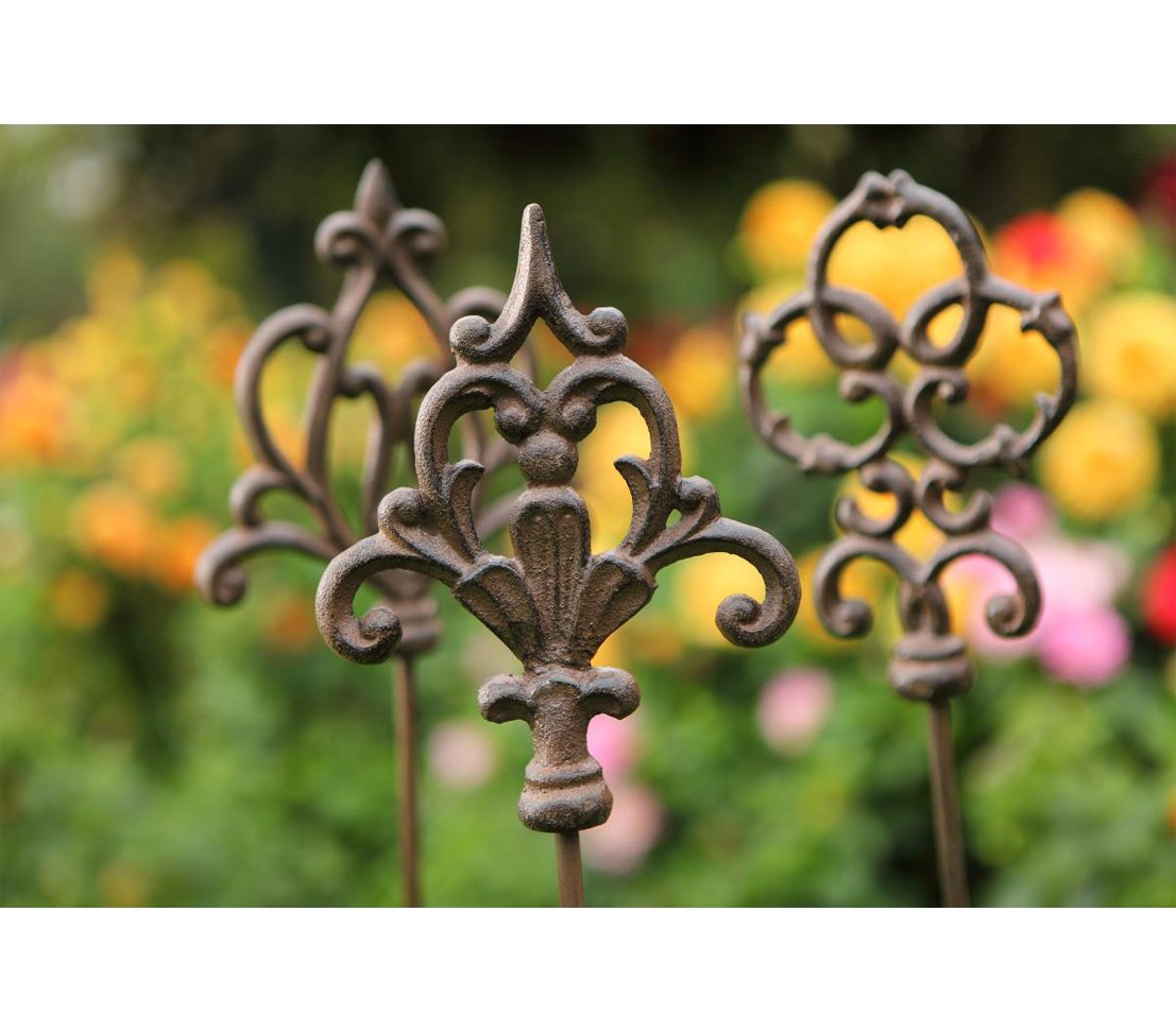 Dehner Gartenstab Ornament Speer, 6 Stück, je ca. 140 x 16 x 3.2 cm, Gusseisen, edelrostfarben