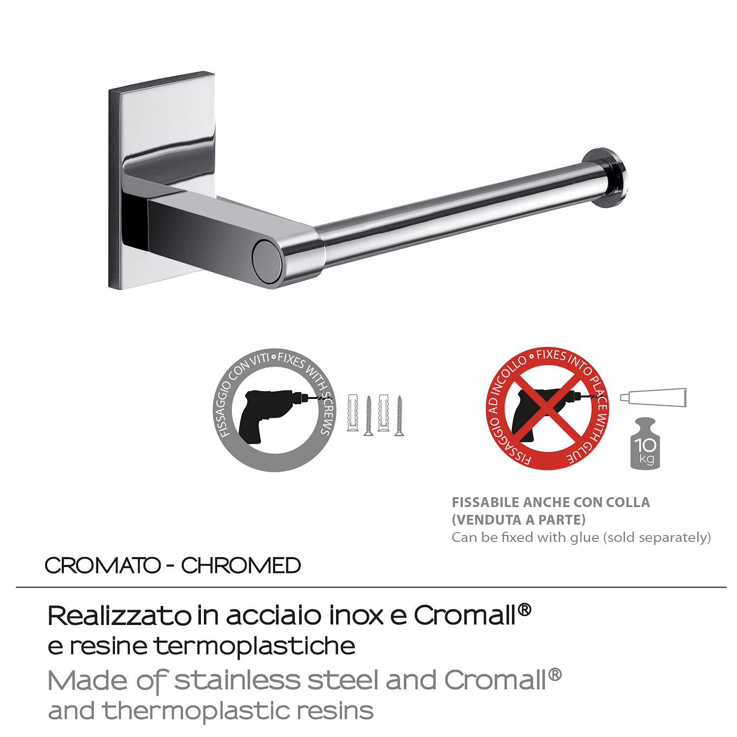 Gedy G-Singapore Toilet Roll Holder, Chrome, Components Made of Stainless Steel and Cromall, 10 Year Warranty - Image 3