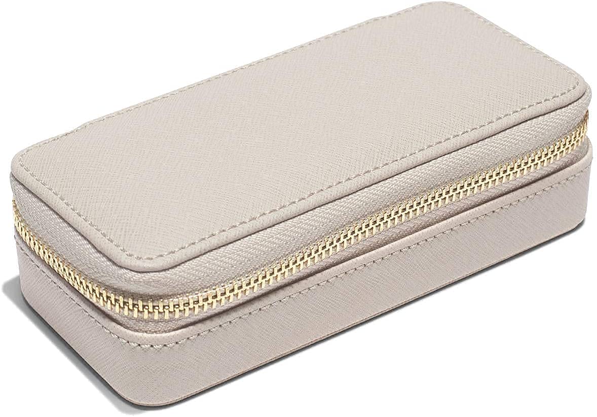 Schmuckschatulle, Mittelgroße Reise-Schmuck-Box, Schmuckschatulle Reise klein, Schmuckschatulle für Frauen, Für Ringe, Ohrringe (Altes Blau) (Taupe)