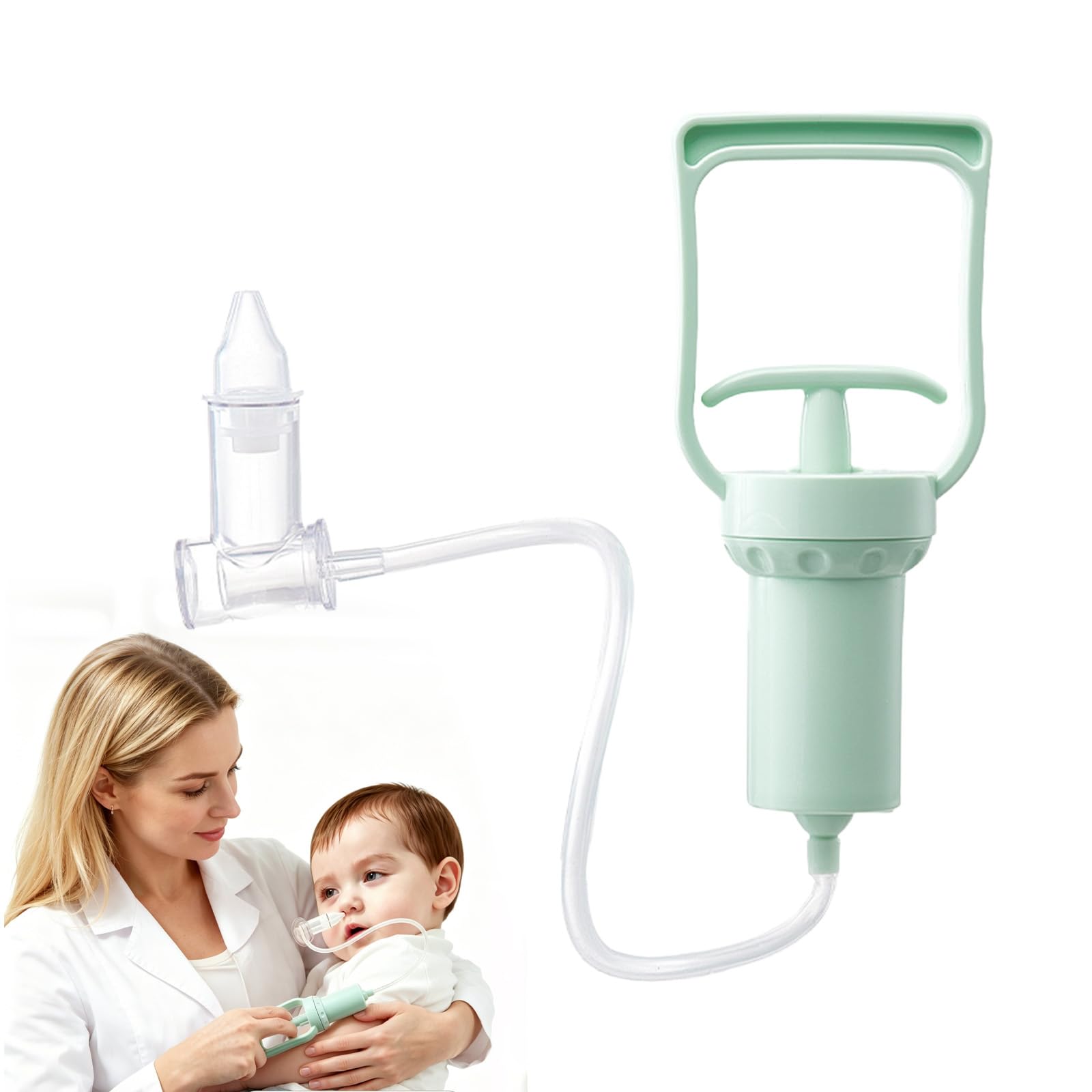 Aspirateur Nasal Manuel Mouche Nez Bébé Pompe Portable Nettoyeur Réutilisable Vert Clair